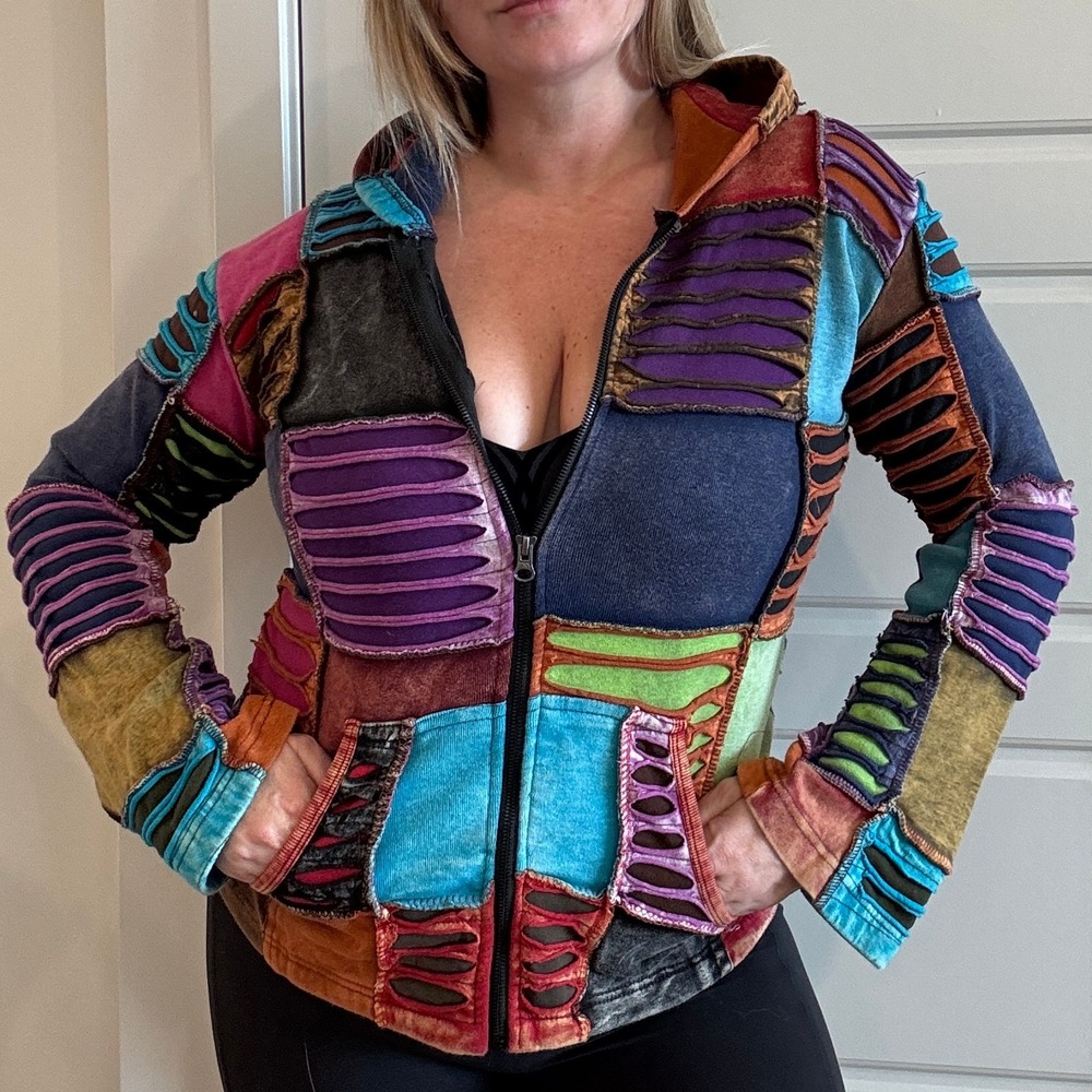 Rising International Multi-Color Patchwork Zip-Up Jacket